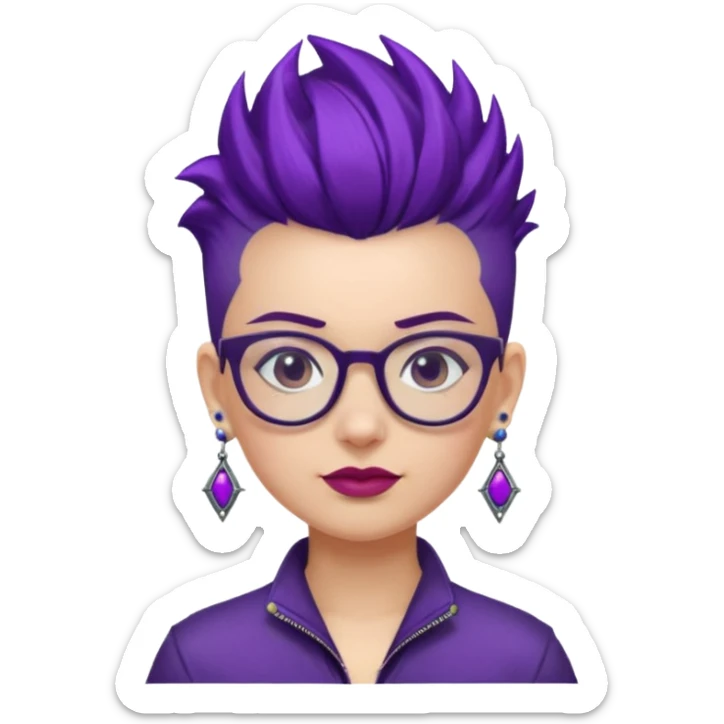 dark purple hair girl mohawk with earrings and glassess sticker
