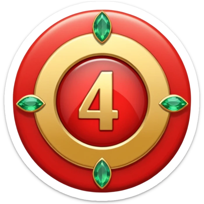 Make a round badge for a paid subscription out of gold with red emeralds and the number 4. sticker