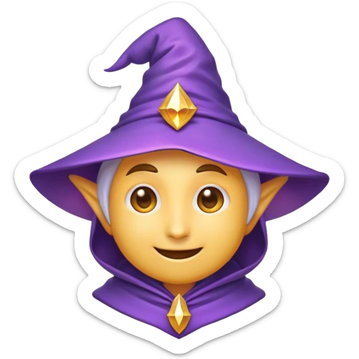 Clash of Clans aesthetic Playful Mage Portrait Emoji, Head tilted with a mischievous glimmer and subtle enchanting smile, featuring a compact, gracefully robed form with a pointed wizard hat and twinkling eyes in natural skin tone, Simplified yet irresistibly charming features, highly detailed, glowing with a warm, inviting magical glow, high shine, spirited and imaginative, stylized with a touch of whimsical sorcery, soft glowing outline, capturing the essence of a playful mage exuding friendly arcane wonder! sticker
