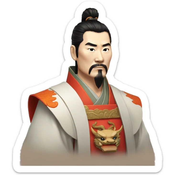 /imagine prompt: "emoji style portrait of Qin Shi Huang, Emperor of China, wearing a dragon robe, a determined expression on his face, detailed and realistic" --v 4 --q 2、 sticker