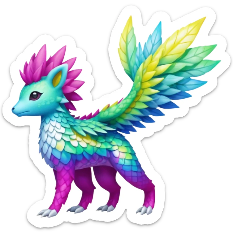 Blue and magenta and yellow hydro-elemental Virizion-Trico-Amaura-Shaymin-hybrid-creature (full body) sticker
