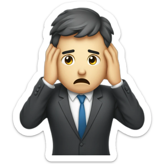 a businessman holding his head in his hands who is very upset and disappointed because of his bad results in his business sticker