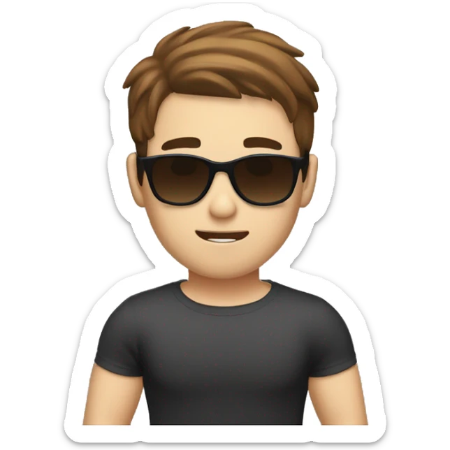 brown short hair white skin color asian men with sun glasses, make it from soulders and create only one emoji sticker