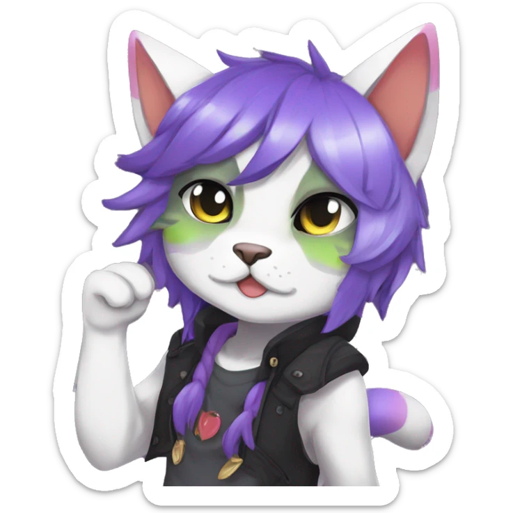 Anthro Dark Colorful Shiny Edgy Cool Shy Grumpy FurSona Feline Fakemon Vtuber Model sticker