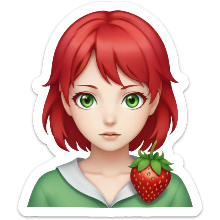 Anime girl that have green eyes and red strawberry hairs sticker