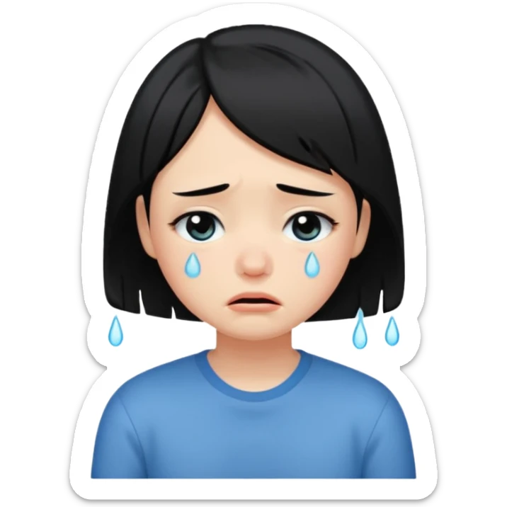 Girl with black hair and short hair  like boy hair who cry and very cute  sticker