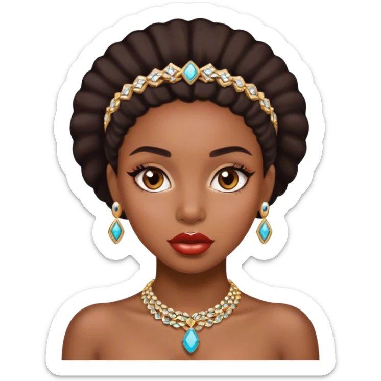black girl portrait with jewelry , brown eyes , big lips sticker