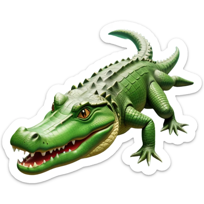 cinematic-crocodile-realistic-full-body-on all fours-emoji,-massive-scaled-body-partially-submerged-in-shallow-water,-head-tilted-dramatically,-rough-green-and-brown-hide-textured-with-deep-ridges,-simplified-yet-realistic-focused-features, head held high sticker