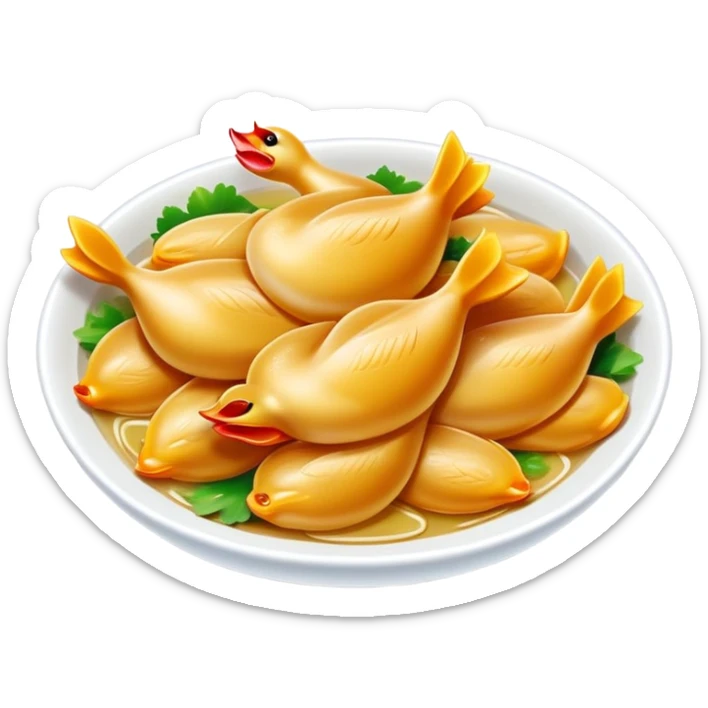 Nanjing Salted Duck sliced pieces with glistening skin, simplified emoji style with bold outlines and bright colors, cartoon style Jiangsu specialty Ya Xue sticker