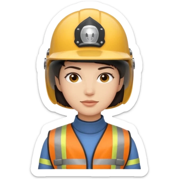 A light-skinned person with short dark hair, wearing a helmet and an oval face with a neutral look. sticker