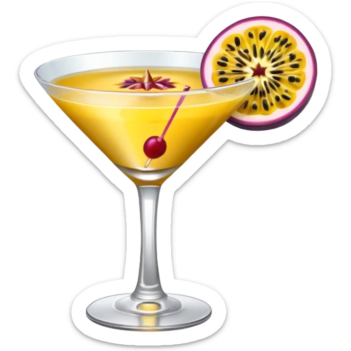 pornstar martini. the passion fruit slice should be on top of the liquid. not on the rim sticker