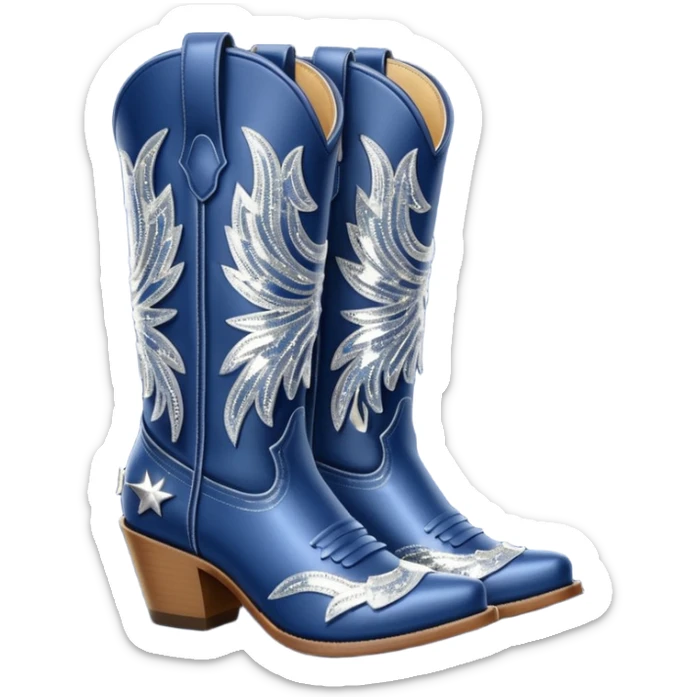 Realistic navy blue fashion cowgirl boots with sparkly shiny glitter fringe sticker