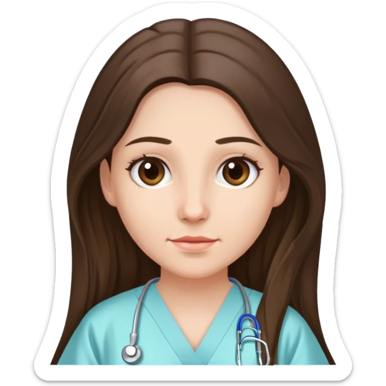 Brunette with long hair wearing patient hospital gown  sticker