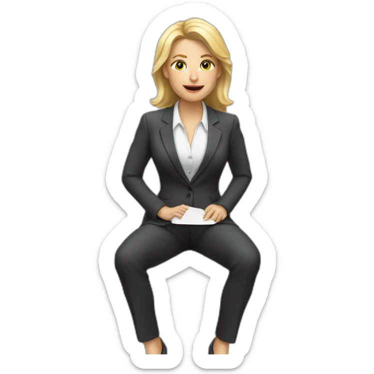 Blonde white woman wearing a suit sitting on the table telling the news towards the camera sticker
