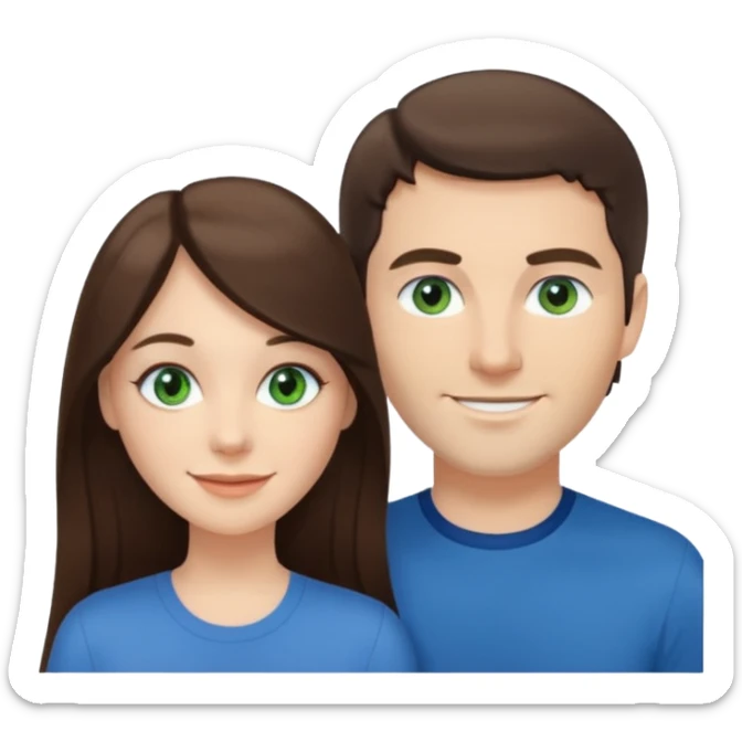 “A Polaroid-style photo of a couple with a heart of a white woman with long brunette hair and blue eyes, and a white man with short brunette hair and green eyes.” sticker