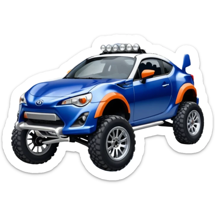 Rally race car Widened roof Long wheelbase widened pearly midnight snow dark blue 2nd generation 2025 Toyota 86 off-road racer chrome nerf bars,side steps mounted under-door-sill climbing rock sliders, and silver satin wheels  sticker