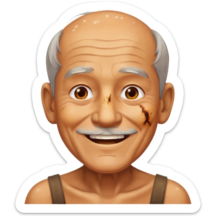 AN OLD MAN FULL OF BURNED MARKS BECAUSE OF COOKING OIL BUT ITS ON HIS BODY NOT FACE sticker