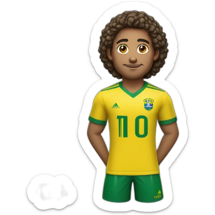 Chico con cabello corto rizado amarillo y color de piel Moreno con camisa número 10 de fútbol brasileño  sticker