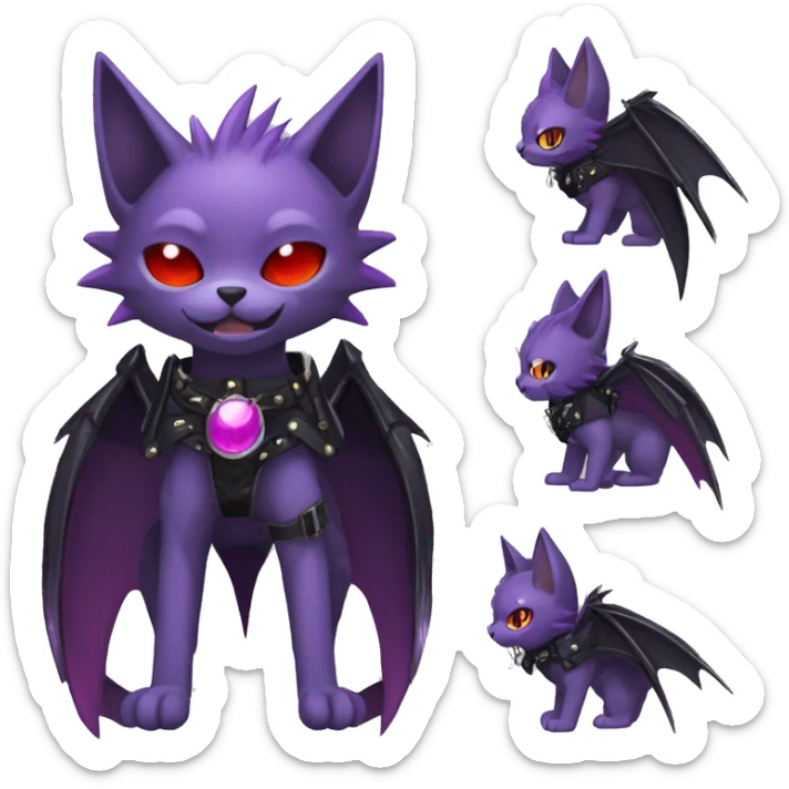 cool edgy black punk red Purple ethereal fantasy nargacuga-bat-cat-Fakemon spiked collar harness full body sticker