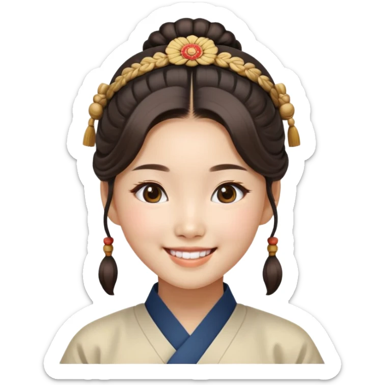 A smiling Korean girl with traditional Korean hairstyle sticker