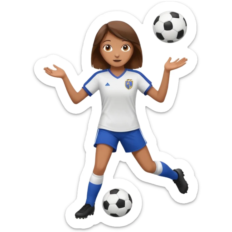 Can you make a girl with brown hair that is wearing a soccer uniform that is juggling a soccer ball sticker