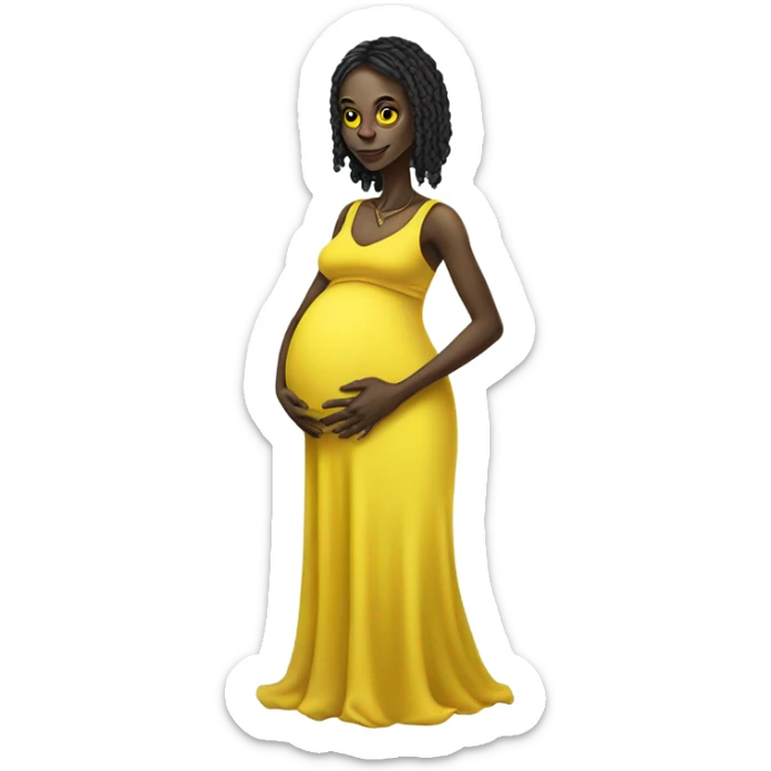 Pregnant black alien woman, full body in jellow  dress sticker