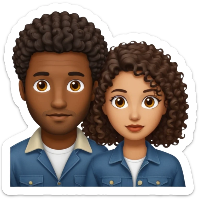 Dark brown skin man with a light beard and a curly   fade haircut with dark brown eyes with a light brown Latina woman with dark wavy hair  sticker