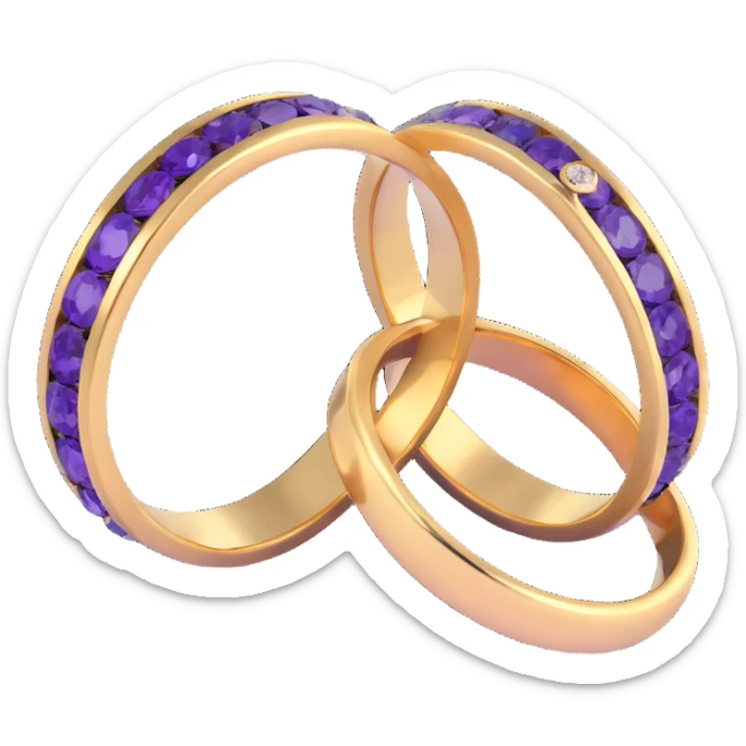 a pair of elegant gold wedding rings with purple and black accents, symbolizing luxury weddings and milestone events sticker