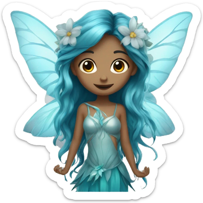 Beautiful, flower, fairy, blue, turqoise, silver, long hair, big wings sticker