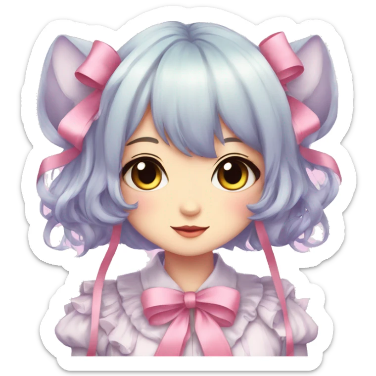 Gorgeous Kawaii Cute Beautiful Elegant Pretty Pastel Anime Catlady with ribbons sticker