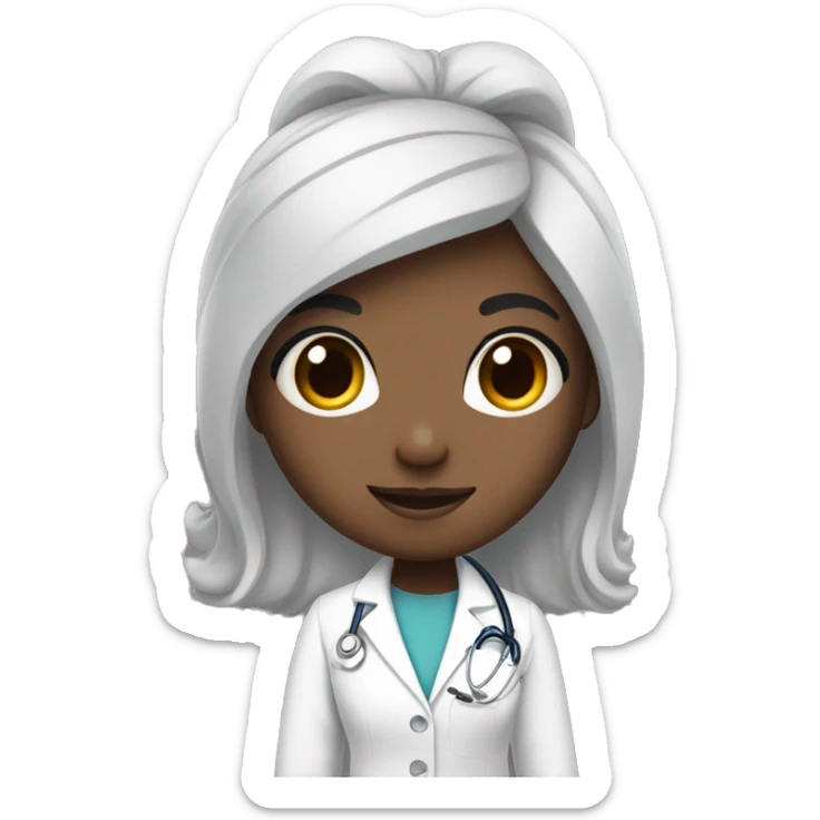 Black hair girl with white hair tie and doctor clothes sticker
