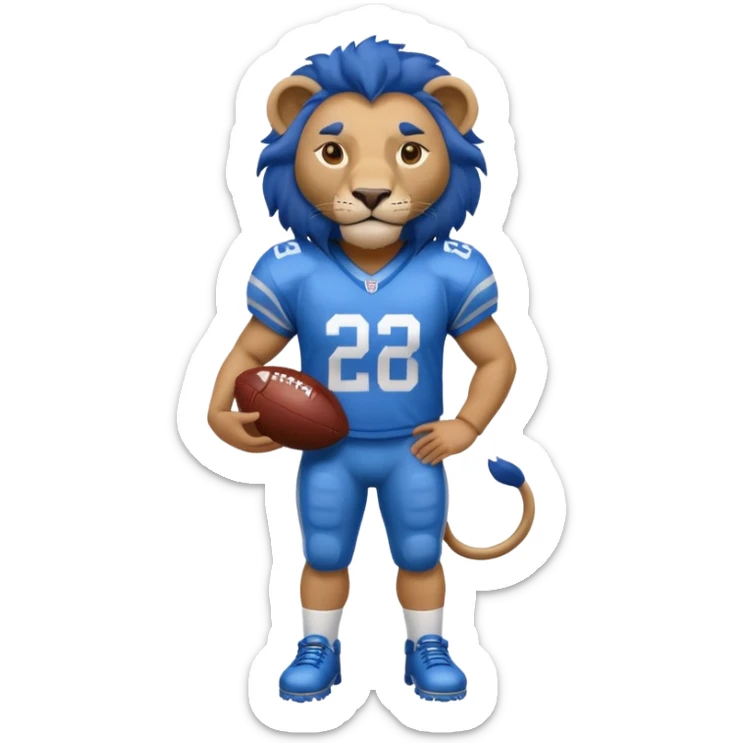 blue color lion wearing american football jersey sticker