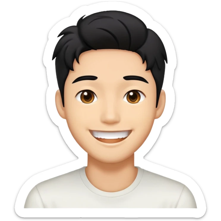 K-pop male idol face with black hair and a big smile sticker