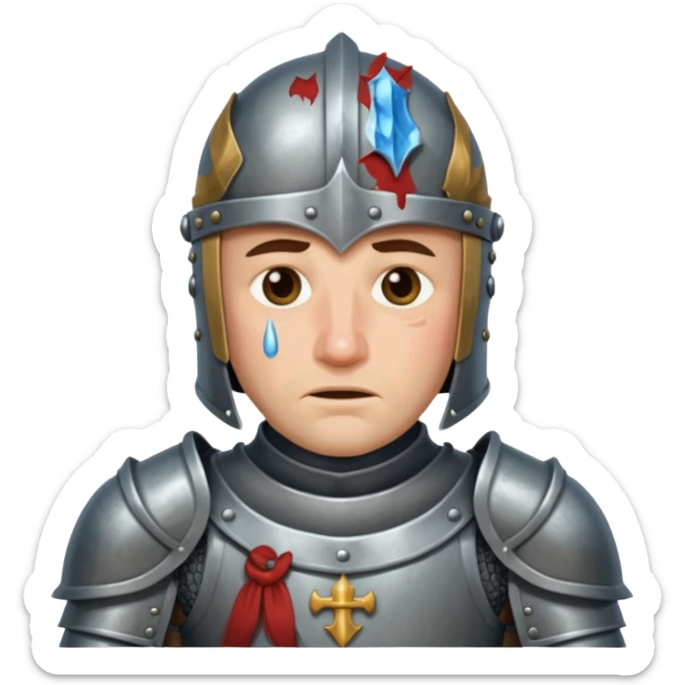 Orta çağdan şövalye ama gözünden yaş akıyor ve zırhı demirden sticker