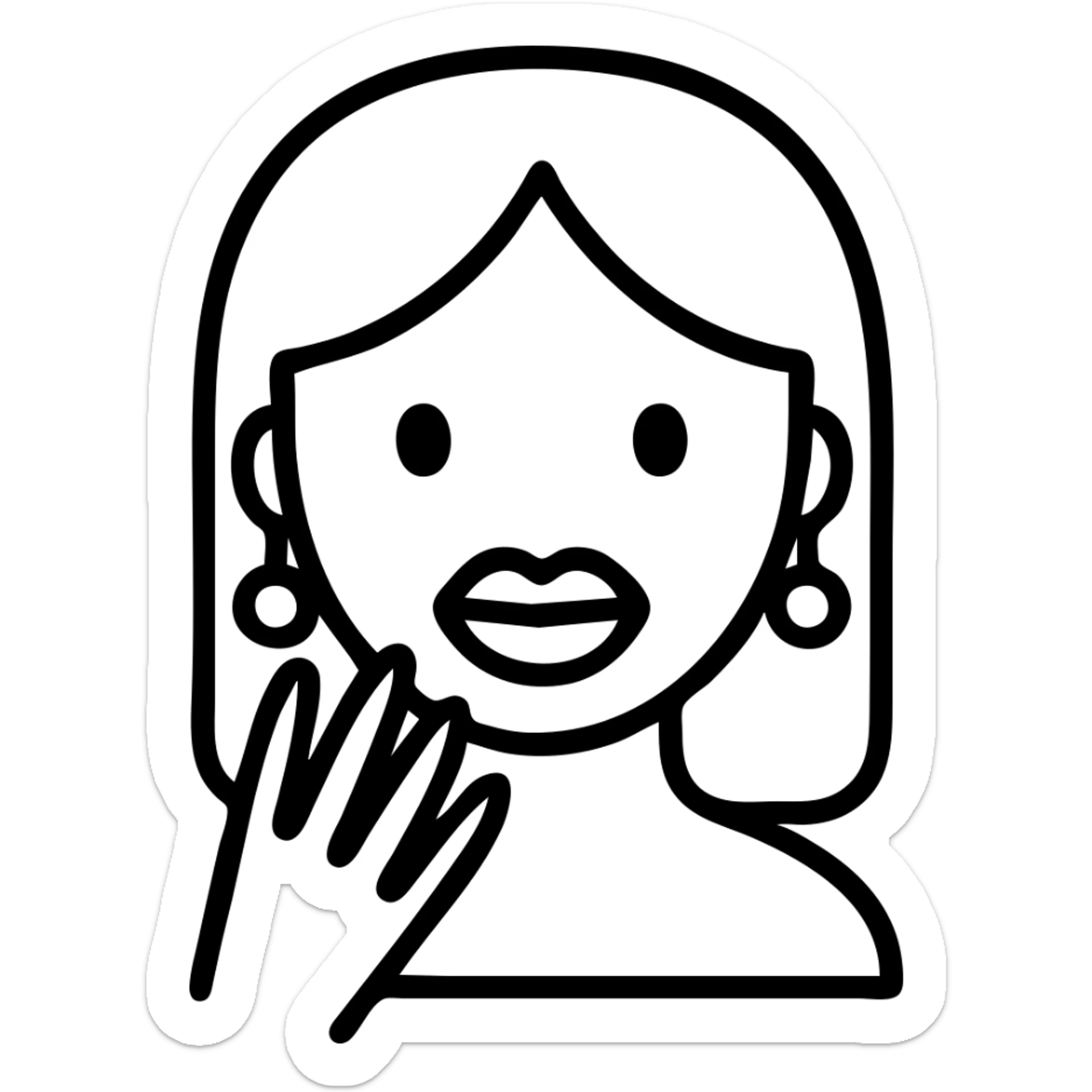 Add earrings as accessories to the girl with fake nails and big lips, keep the icon outline style, no background. sticker