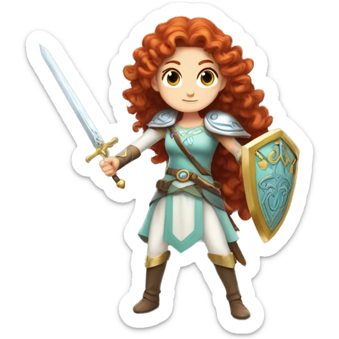 a white girl with long red curly hair and freckles, cosplaying Princess Zelda posing and ready for a fight sticker