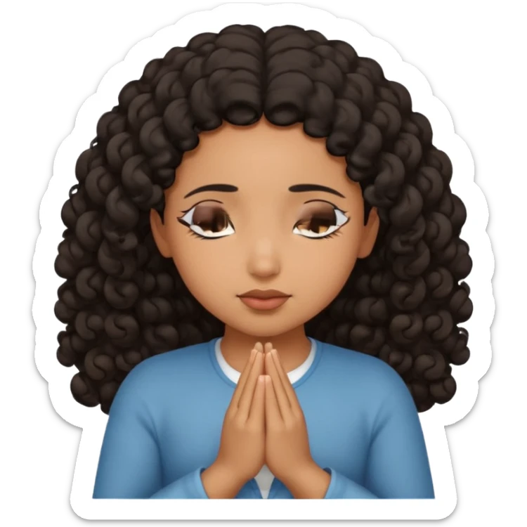 brown girl praying curls black hair and eyes closed sticker