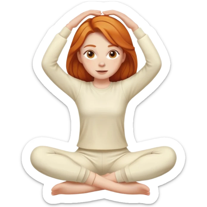 Ginger gym girl middle part hair stretching cream outfit sitting sticker