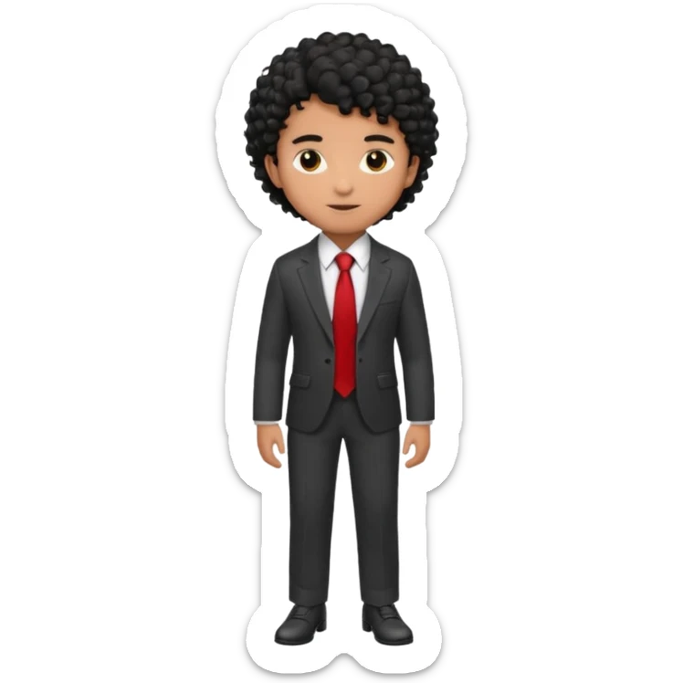 Young man, brown skin, black curly hair, tailored trousers, suit jacket, and tie, portrait

 sticker