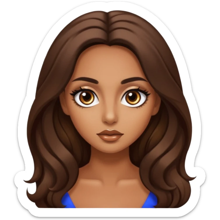 big dark eyes and tanned skin brown hair glamorous long hair sticker