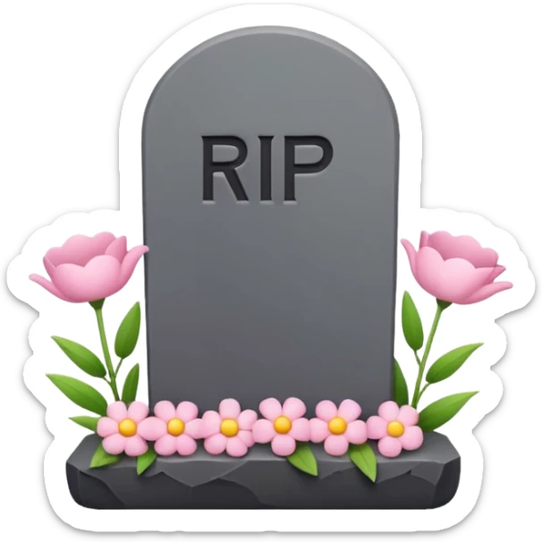 Cute emoji illustration of a tombstone with text "RIP 20’s", small flowers, ironic and playful mood, pastel colors, minimal flat emoji style, clean background, high resolution, suitable for WhatsApp profile and print sticker
