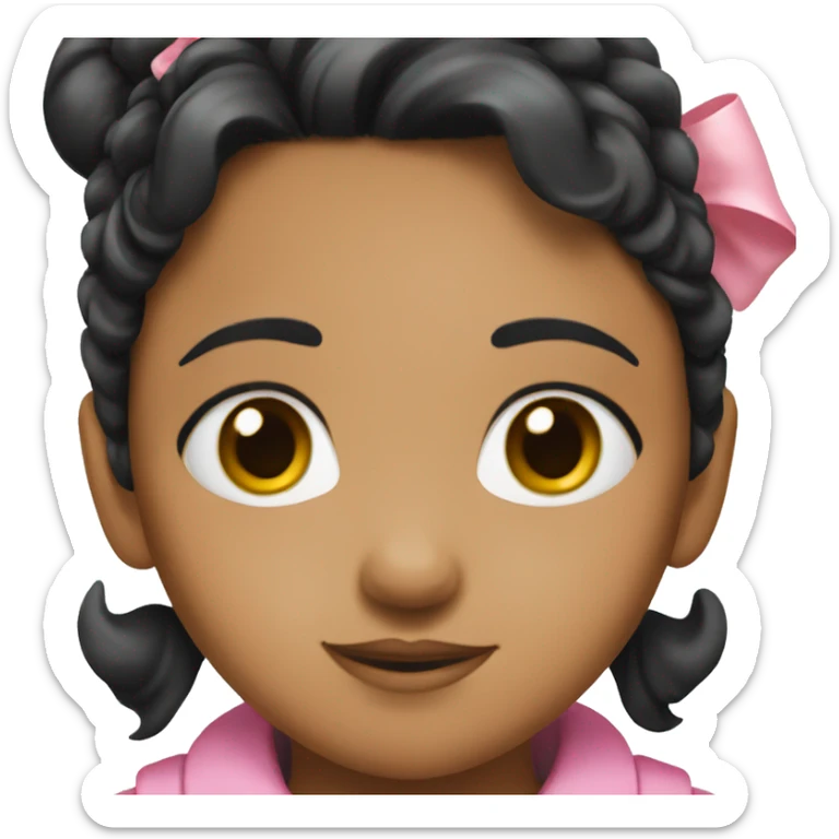 Young girl with black hair and medium skin and pink hair bow sticker