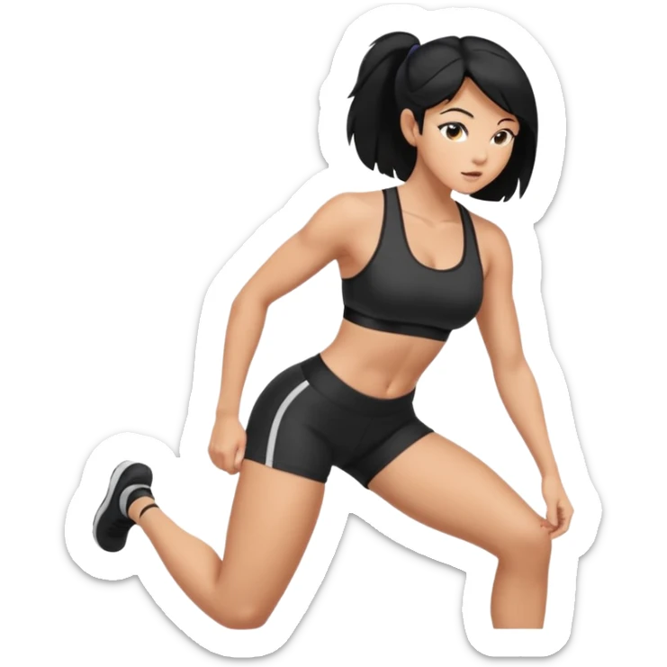 Tan woman with black hair pushing butt outward bent at waist sticker