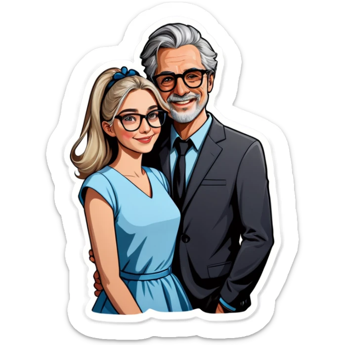 Hyper Realistic Couple in love,  lady blonde wearing glasses man grey hair  sticker