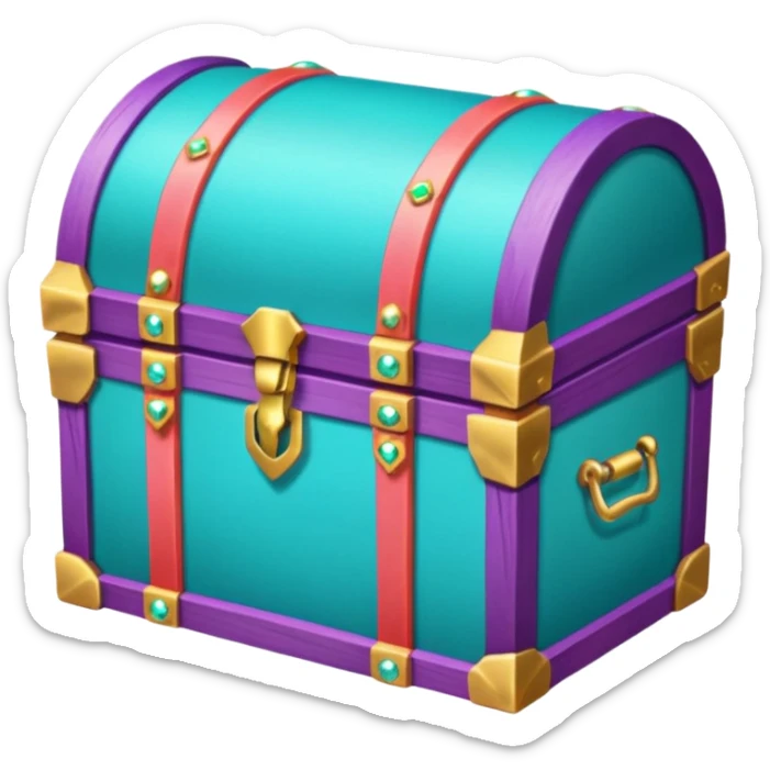 wooden treasure chest filled with coins pack in gradient of turquoise, blue, pink, purple, and coral color and jewels sticker
