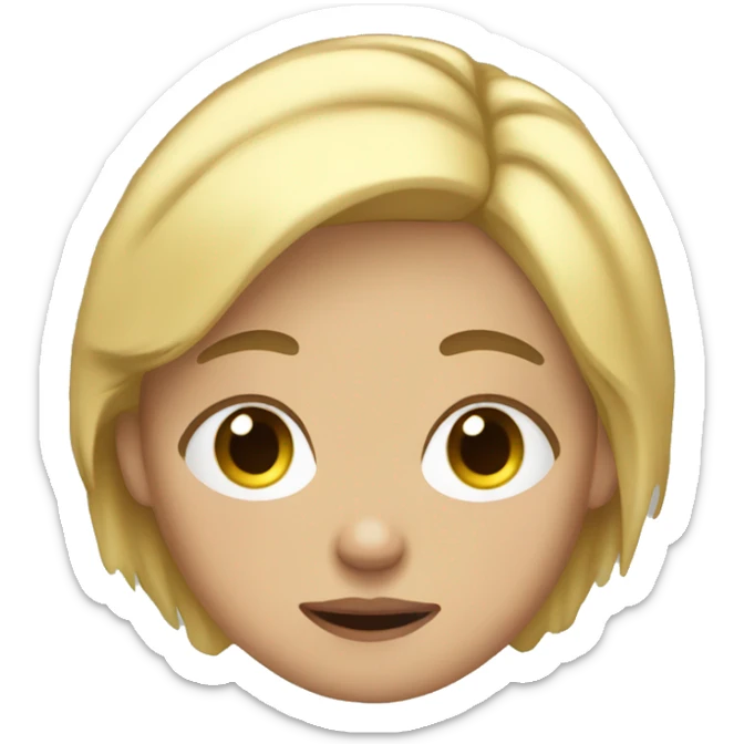 a girl with a short blond bob and a blue sweater is tired of a lot of projects sticker