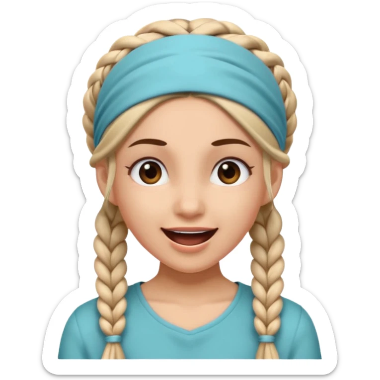 big lose braided woman face wiith big visible braids and mono color headband on head excited face sticker