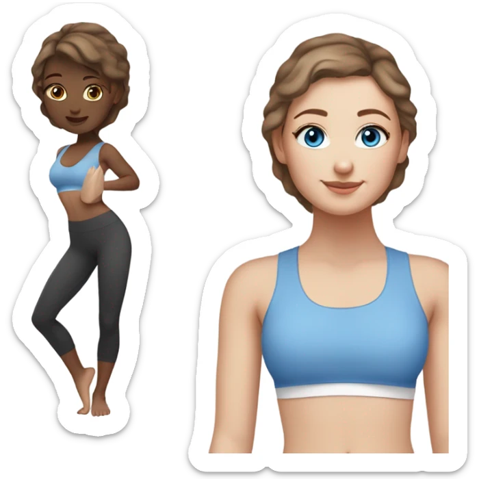 white girl with brown hair an blue eyes doing yoga in short and bralette sticker