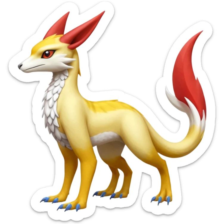 Colorful realistic flurry furry scaly Latias-Vernid-Lombax-Renamon-Zeraora-Bastet-Fakémon-hybrid-fusion-creature, full body sticker