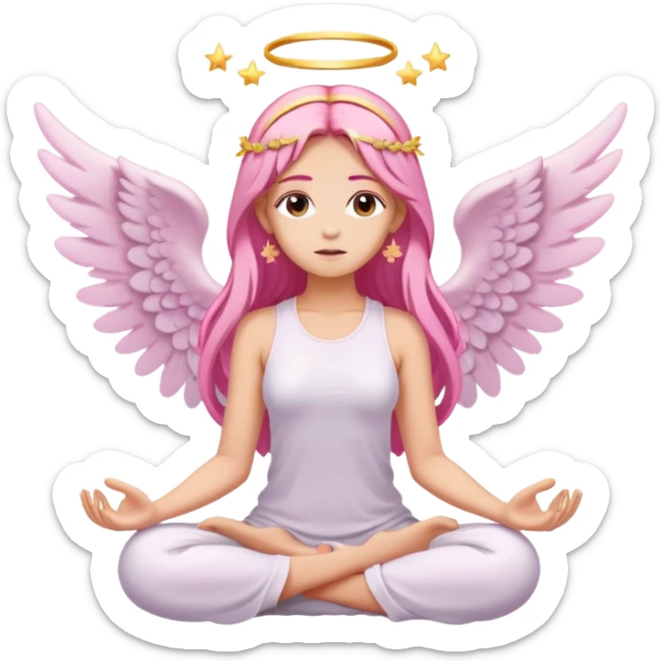 woman with long blonde hair as an angel meditating with pink hair accessories sticker